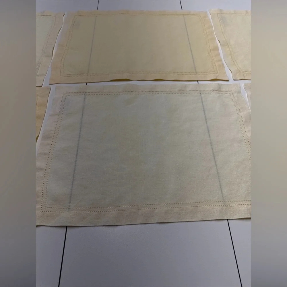 VTG (6) Williams Sonoma Linen Double Hemstitched Placemat/Napkins Yellow Hungary